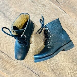 Harley Davidson Vintage Black Pebbles Leather Square Toe Lace Up Boots